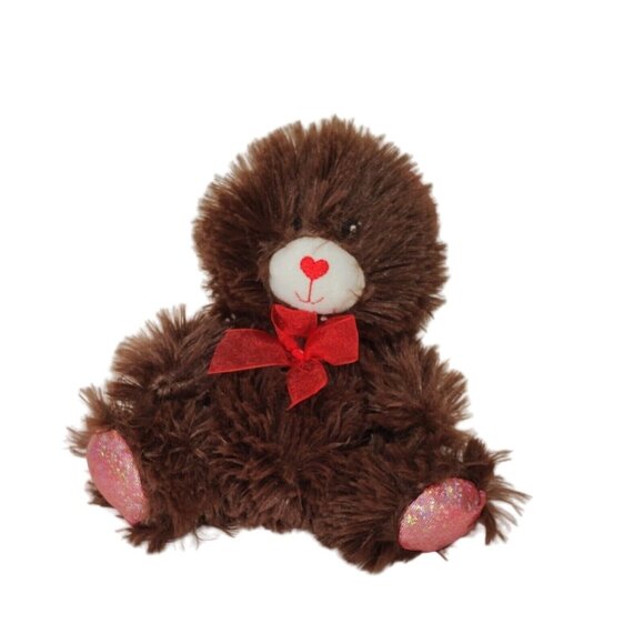 Greenbrier Brown Bear Plush Stuffed Animal Heart Nose with Glitter Ears and Feet - Picture 1 of 7